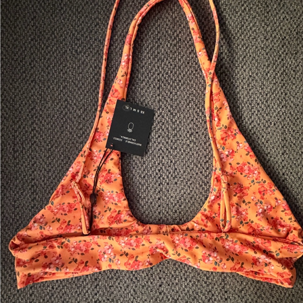 Skatie Orange and Pink Floral Bikini Top - Picture 3 of 3